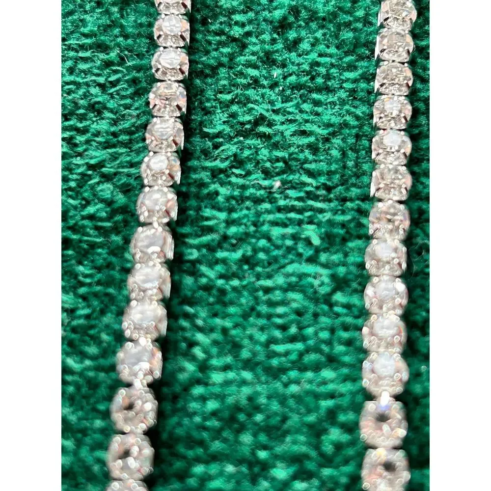 Vintage Silver Rhinestone Fancy Statement Necklace & Bracelet Jewelry Set